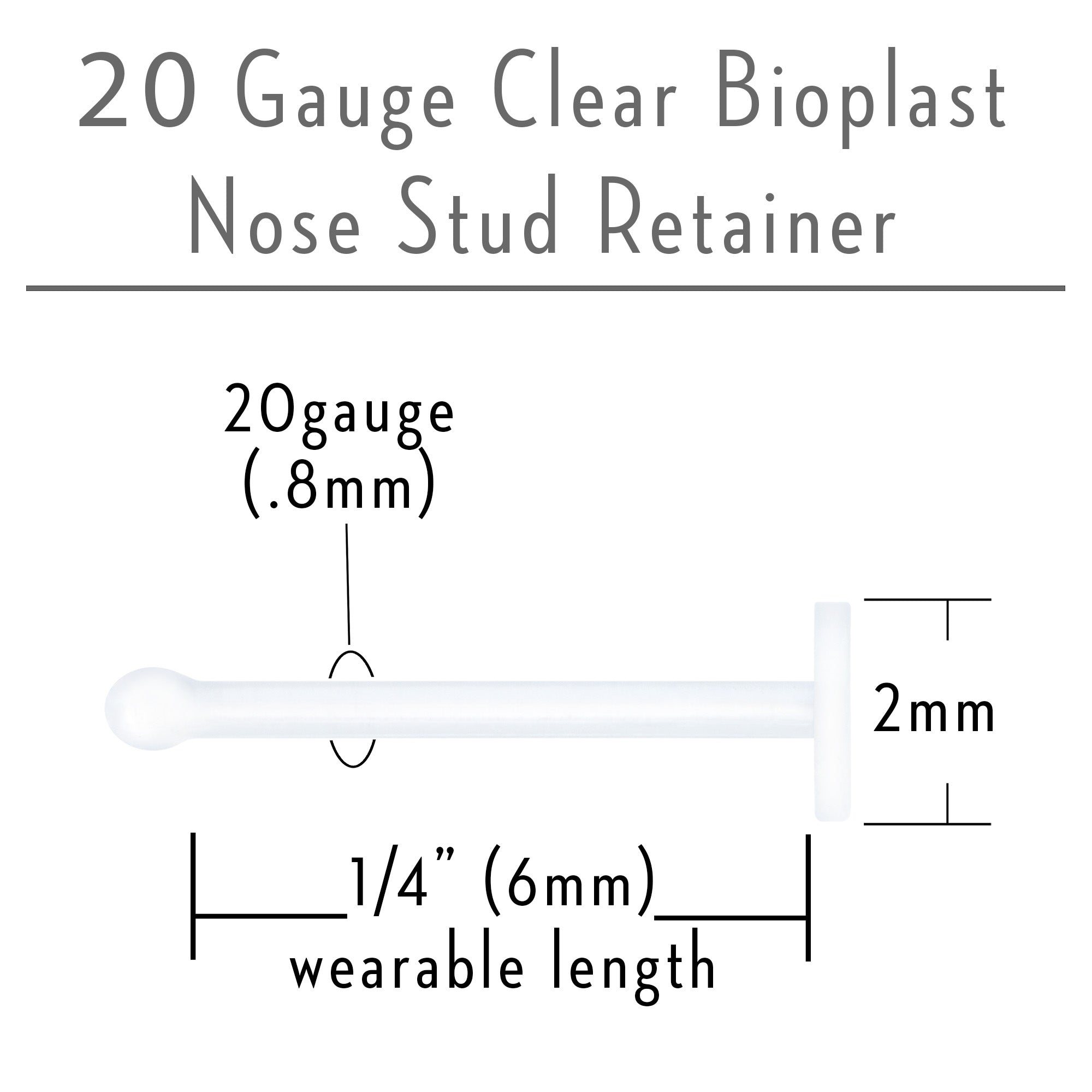 20G Clear Flat Bioplast Nose Retainer