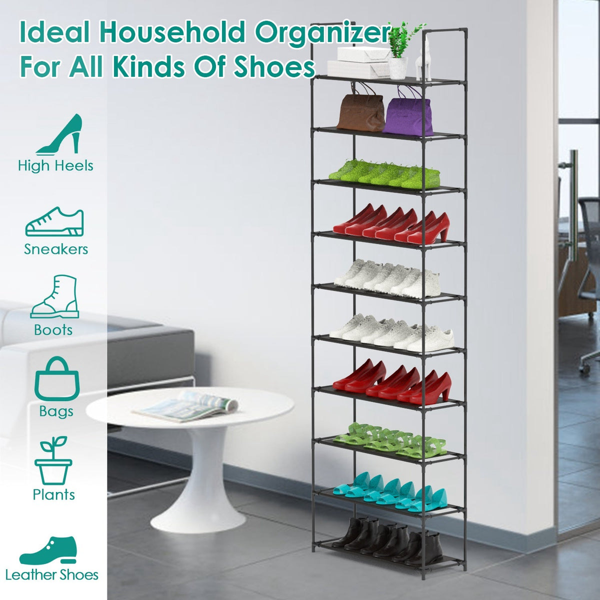 10-Tier Shoe Rack Organizer for Hallways and Closets