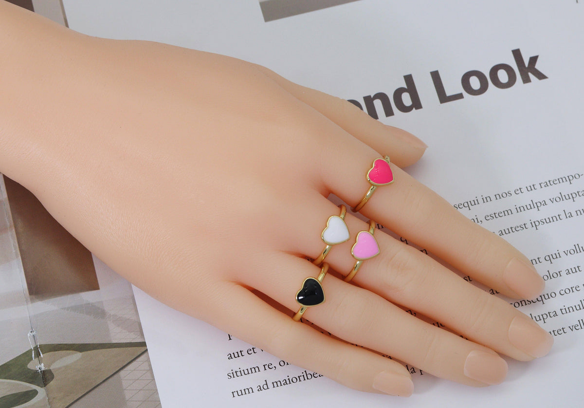 Enamel Heart Adjustable Ring, Sku#X332