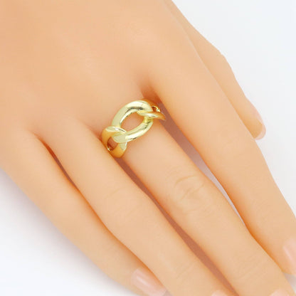Plain Gold Silver Oval LInk Shape Adjustable Ring, Sku#A309