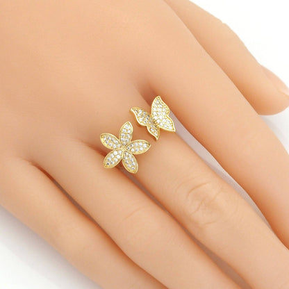Gold CZ Flower Butterfly Adjustable Ring, Sku#LD428