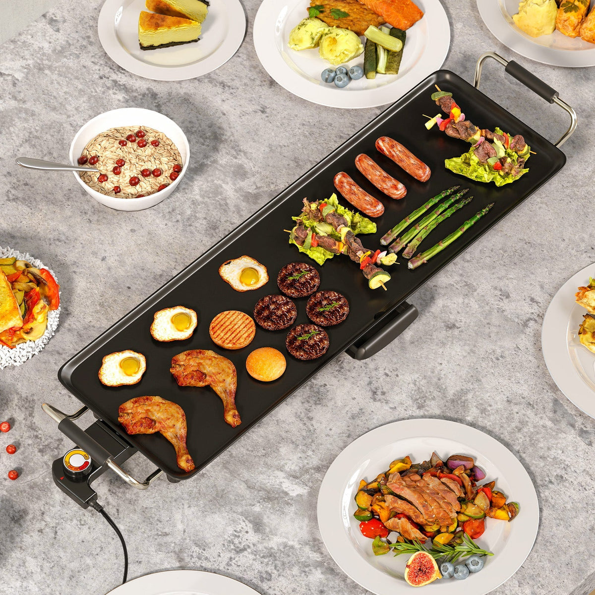 35 Inch Large Electric Griddle Nonstick BBQ Grill with Adjustable Temperature