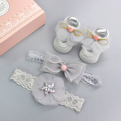 Flower Baby Girl Headband Socks Set Shoes With  Crown Bows Newborn Headbands For Girls Turban Baby Hair Accessories