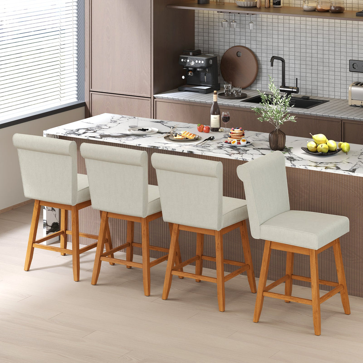 27 Inch Counter Height Bar Chairs with Rubber Wood Legs Set of 2