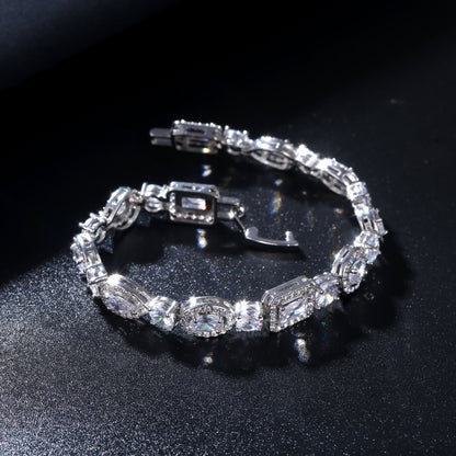 Water Drop Multi-Shape Horse Eye Zircon Bracelet in White Copper for Elegant Female Accessory
