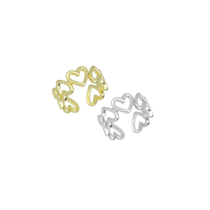 Gold Silver open Heart Adjustable Ring, Sku#A237