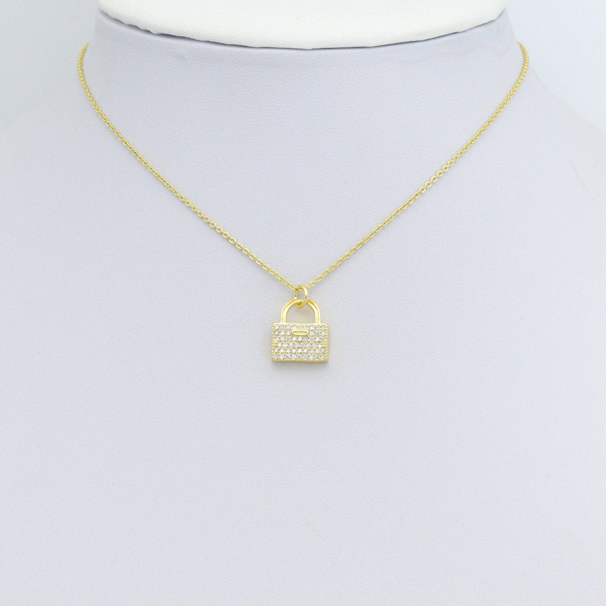 Clear CZ Gold Lock Pad Charm Pendant,Sku#LD732