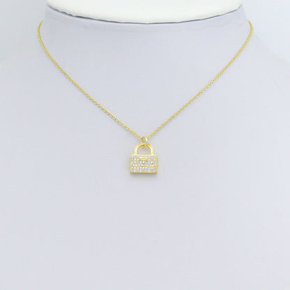 Clear CZ Gold Lock Pad Charm Pendant,Sku#LD732