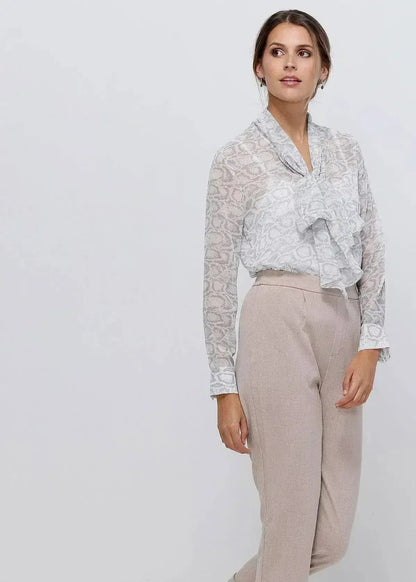 Tie Neck Sheer Blouse In Ivory Silver | FEMSTYLO