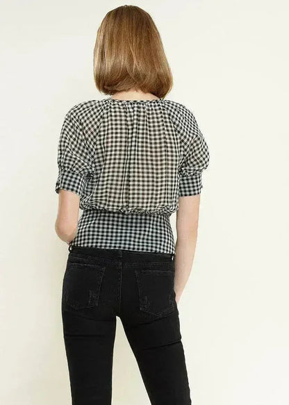 Button Down Peplum Cropped Blouse in Black | Femstylo
