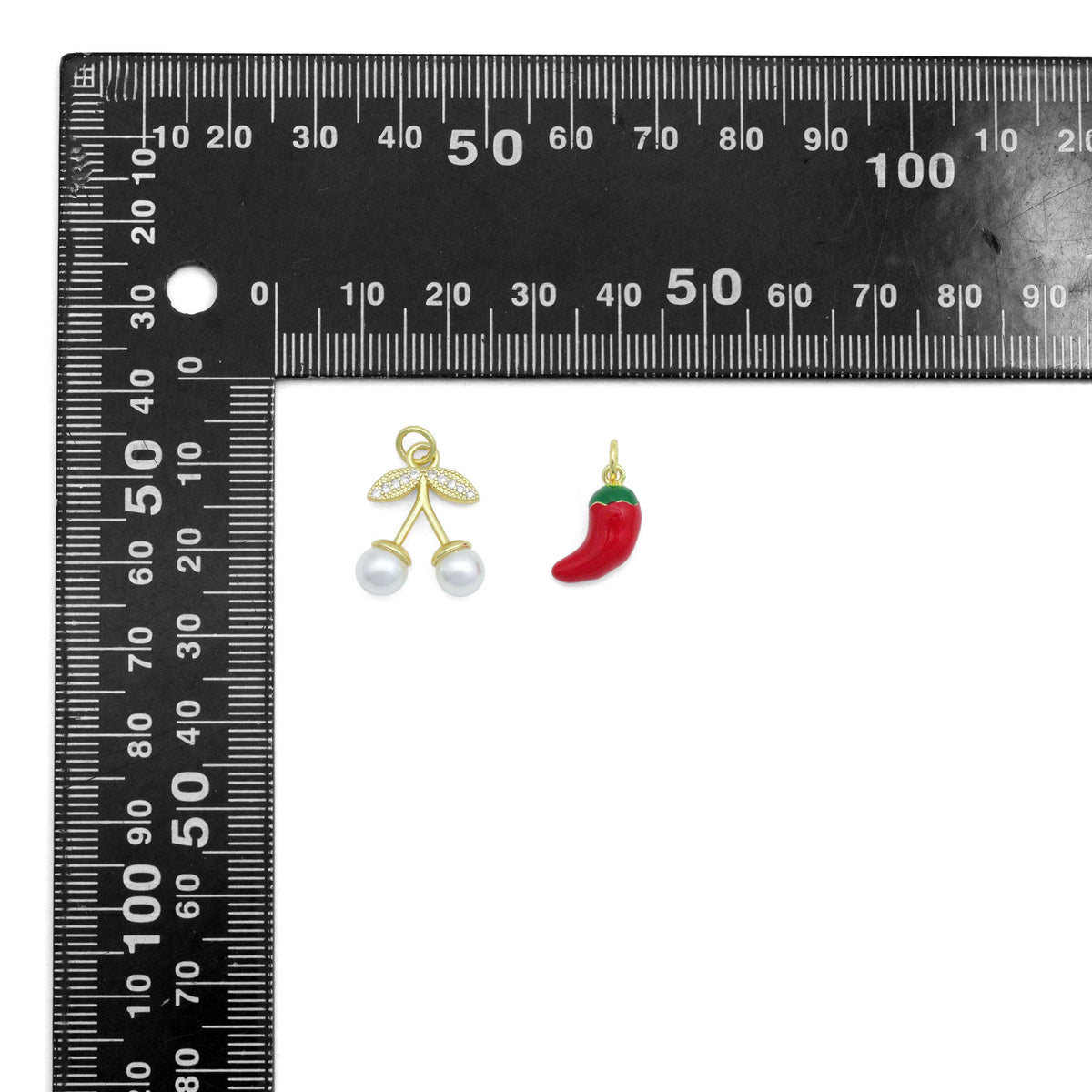 Clear CZ White Pearl Red Chili Charm Pendant,Sku#A495