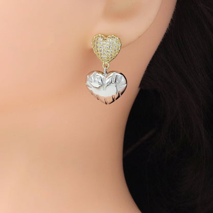 Dual Color CZ Bubble Heart Stud Earrings, Sku#LD628