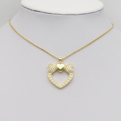 Gold CZ Bow Heart Pearl Around Charm, Sku#LK882