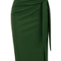 Elegant Monochrome High-waisted Knee-length Skirt For Women