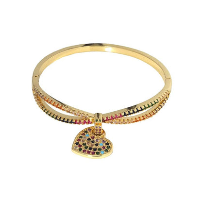 Colorful CZ Cross Dangle Heart Adjustable Bracelet, Sku#LD401