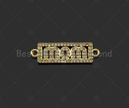 Gold Filled CZ Micro Pave Mom Word On Rectangle Shape Connector, 18K Gold Filled Connector, Mother's Day Gift, 25x8mm,Sku#LD112