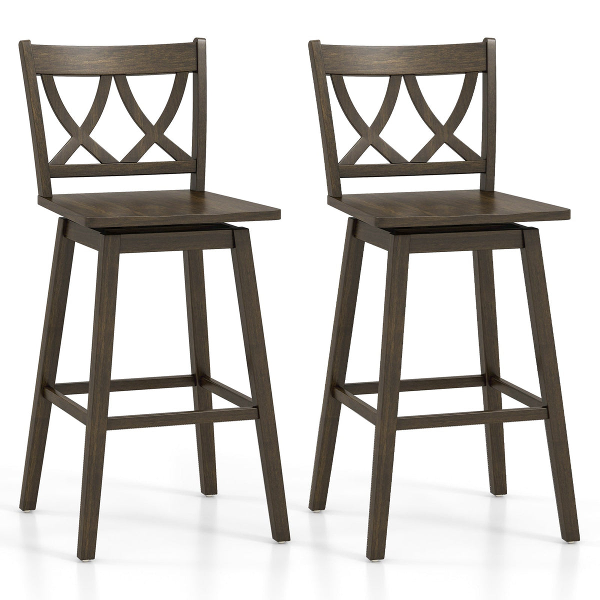 24/29 Inch Bar Stool Set of 2 Wooden Bar Chairs with Rubber Wood Frame