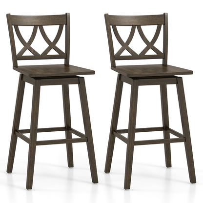 24/29 Inch Bar Stool Set of 2 Wooden Bar Chairs with Rubber Wood Frame