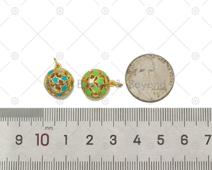 Colorful Enamel Five Point Star On Round Ball Shape Pendant,