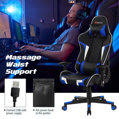 Reclining Swivel Massage Gaming Chair with Lumbar Support