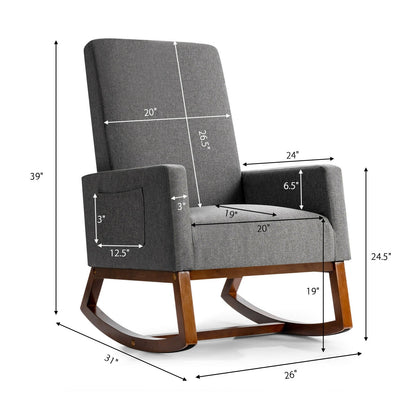 Rocking High Back Upholstered Lounge Armchair with Side Pocket