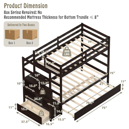 Twin Over Twin Bunk Bed with Storage Shelf and Drawer