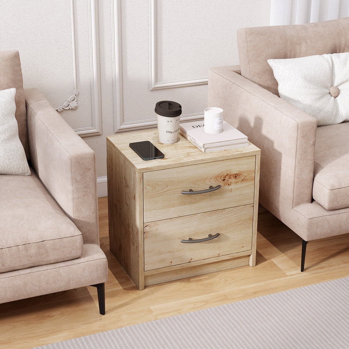 2 Drawer Nightstand with Storage for Living Room