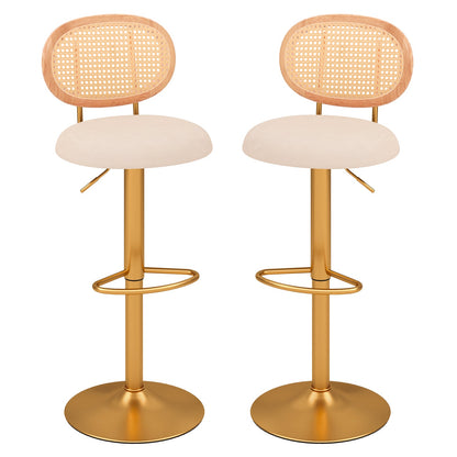 2 Pieces Bar Chairs with PE Rattan Backrest-360°Swivel and Height Adjustable