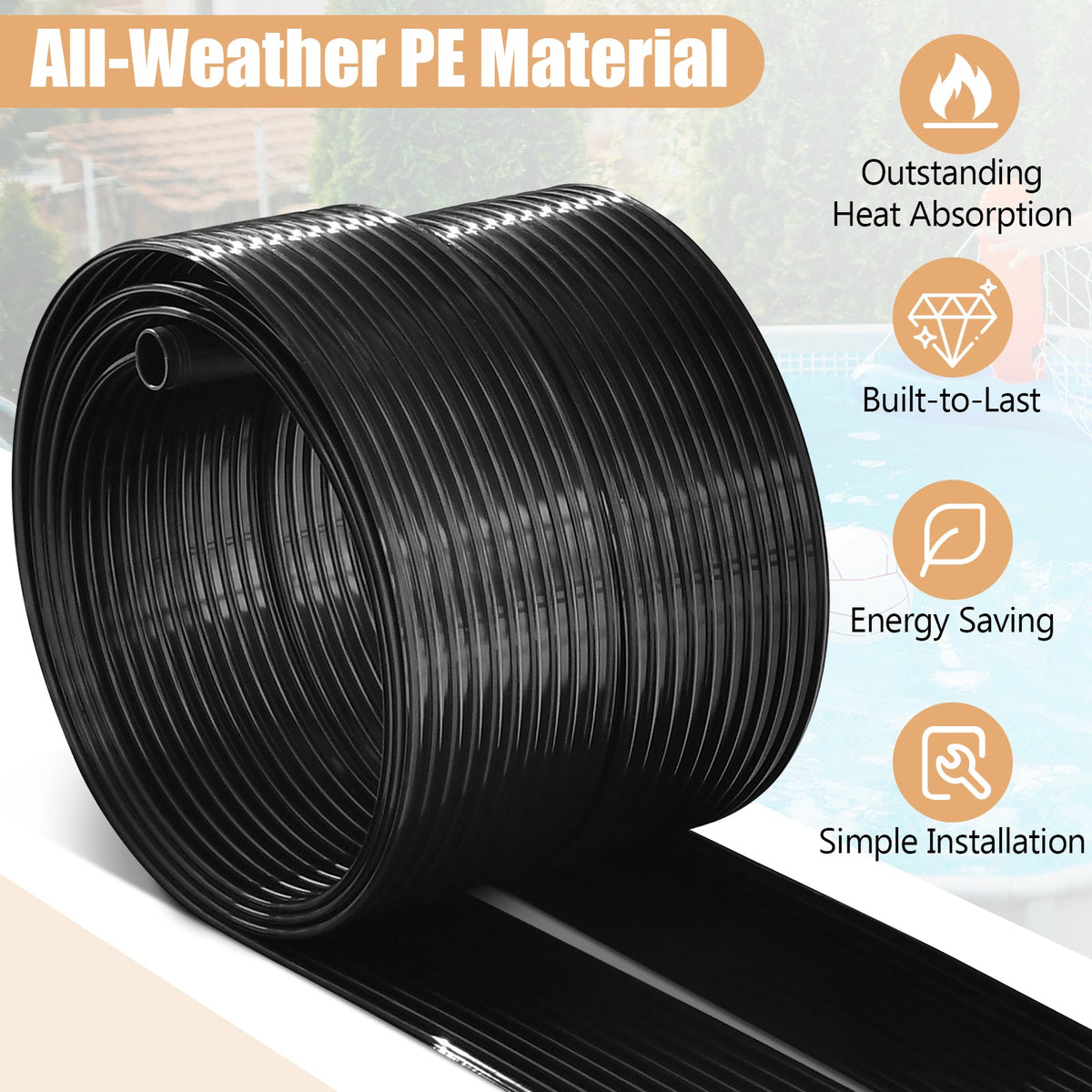 2 Pieces 10/16.4/20 Feet Weatherproof Solar Swimming Pool Heating System
