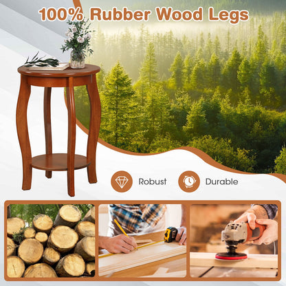 15 Inch 2-Tier Round End Table with Storage Shelf