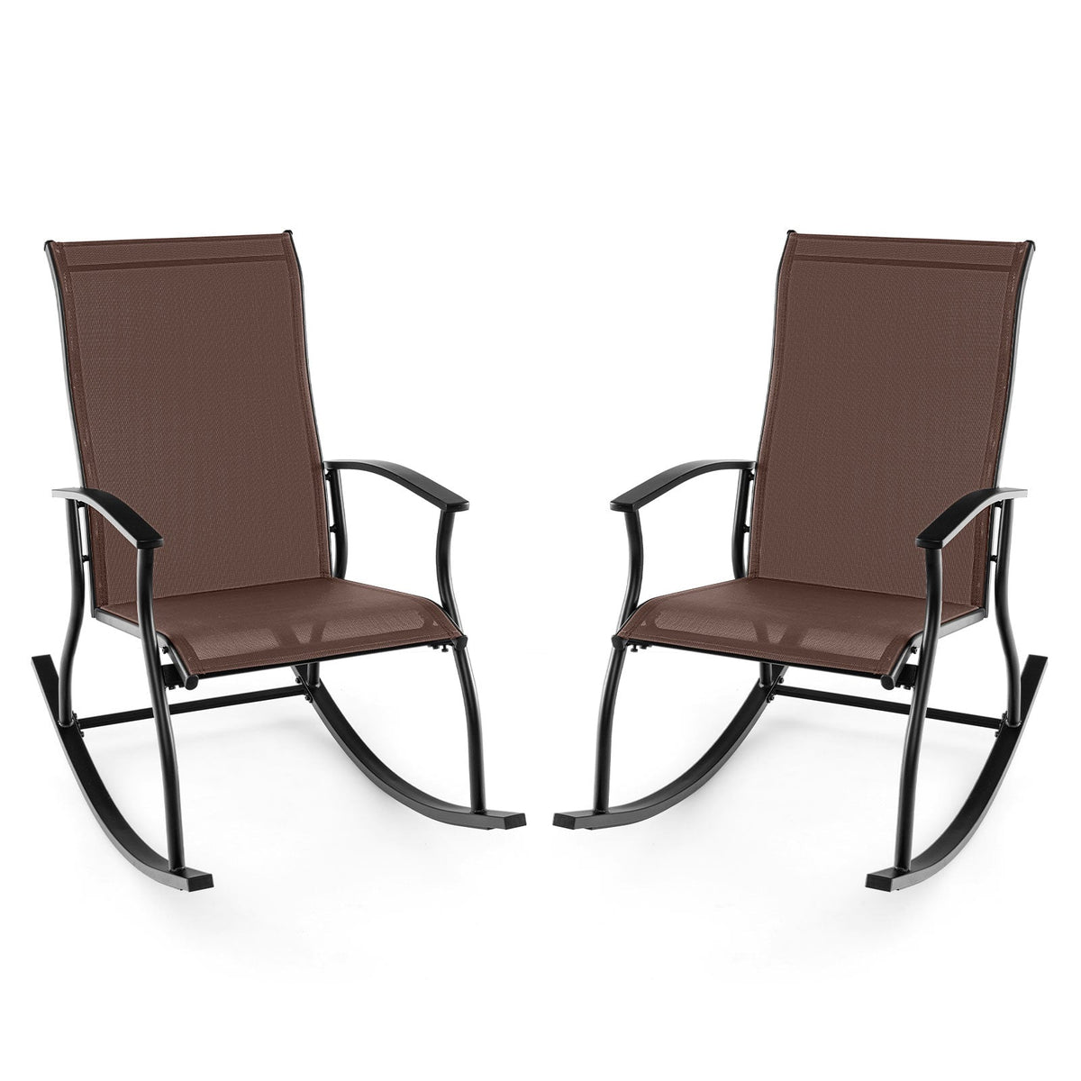 2 Pieces Outdoor Rocking Chairs with Breathable Backrest