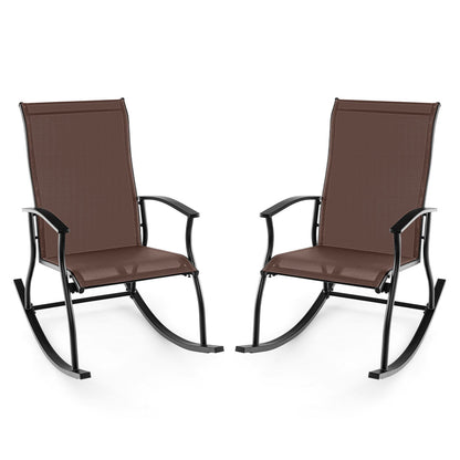 2 Pieces Outdoor Rocking Chairs with Breathable Backrest
