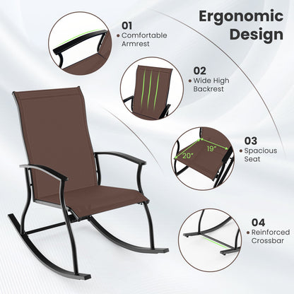 2 Pieces Outdoor Rocking Chairs with Breathable Backrest