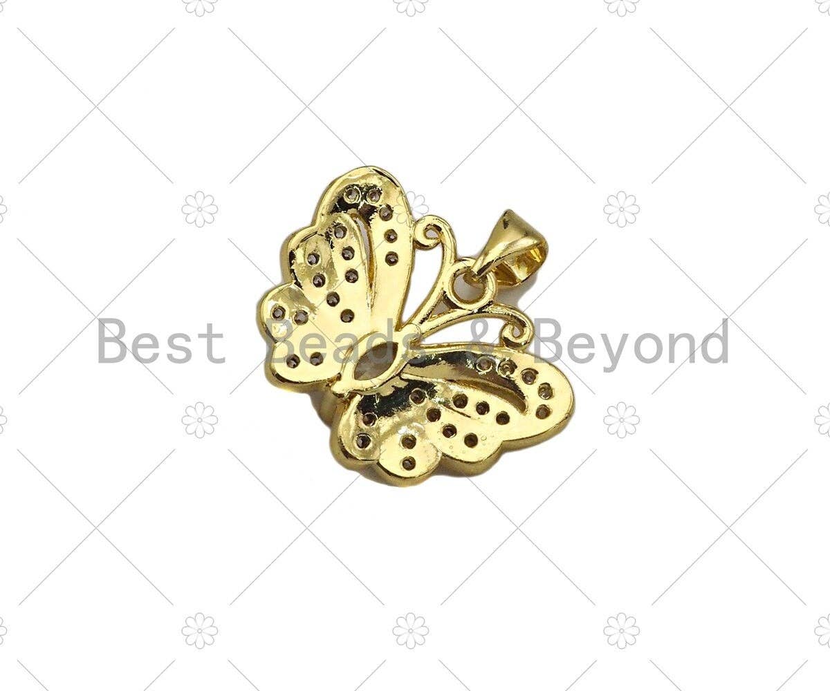 CZ Micro Pave Butterfly Shape Pendant,Cubic Zirconia Charm, Necklace Bracelet Charm Pendant, 21x15mm, Sku#JL28