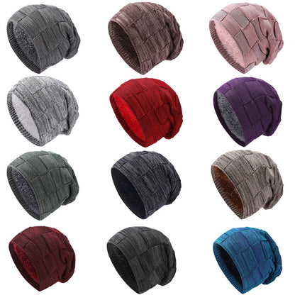 Mens Winter Knitted Hat Couples Style Warm Fleece-Lined Ear-Protecting Wool Cap