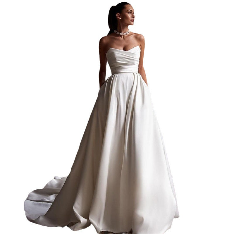 Four Seasons New Style White Satin Tube Top Simple Dress