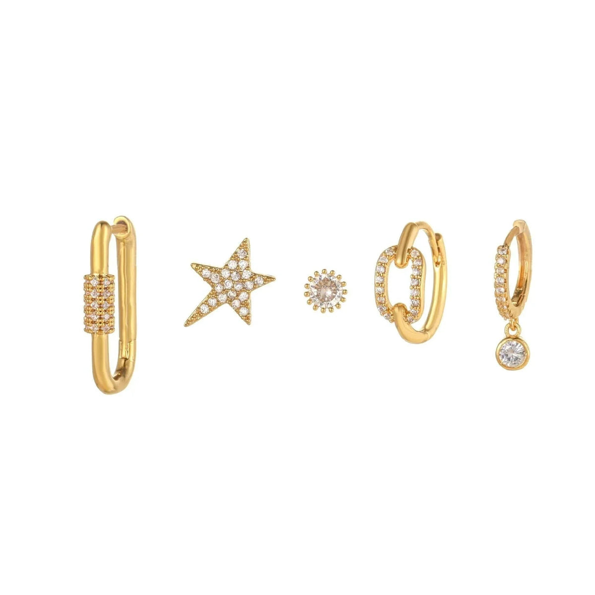 Multi Sets of Chic Star&Moon Earrings, 3-6pcs, 18k Gold Plated Stud Drop Hoop Huggie Cuff Chain, S925 Needle