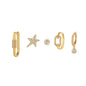 Multi Sets of Chic Star&Moon Earrings, 3-6pcs, 18k Gold Plated Stud Drop Hoop Huggie Cuff Chain, S925 Needle