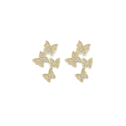 Gold Clear CZ Four Butterflies Charm, Sku#LD425