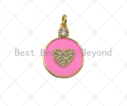 Enamel Colorful Heart On Round Coin Pendant, Sku#L475
