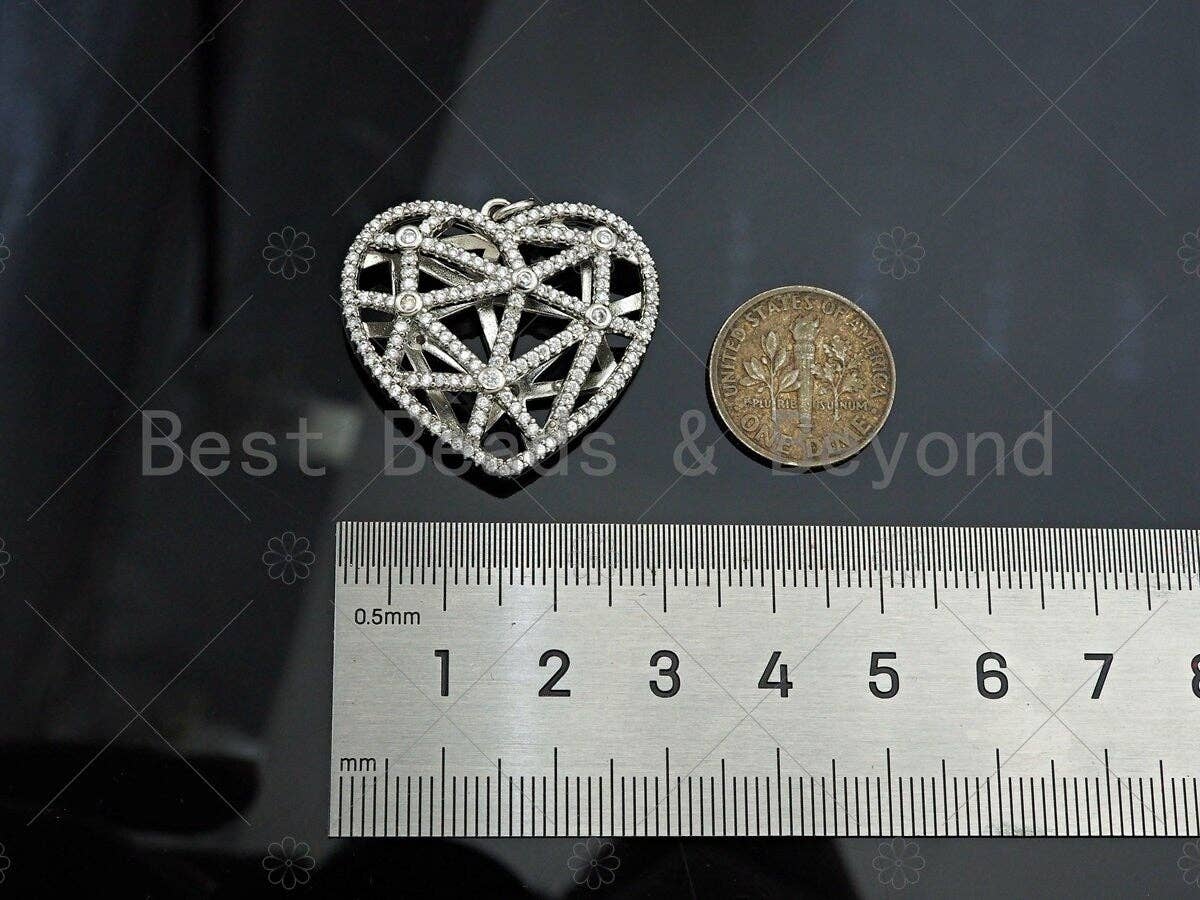 CZ Micro Pave 3D Heart Cage Shape Pendant/Charm, SKU#L492