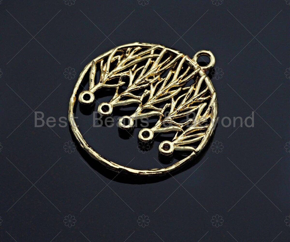 Filigree Gold Lacy Charm with Colorful Stone, Round/Teardrop/Oval Brushed Gold Twisted Wire Charm Pendants, Jewelry Findings,sku#CP04