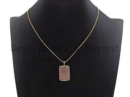Fuchsia CZ Micro Pave Rectangle Pendant/Charm, Cubic Zirconia Pendant, Pave Dog Tag, 18x27mm, sku#X48
