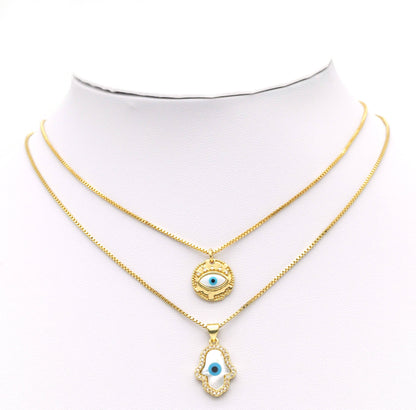 CZ Evil Eye Hamsa Hand MOP Pendant, Sku#L653