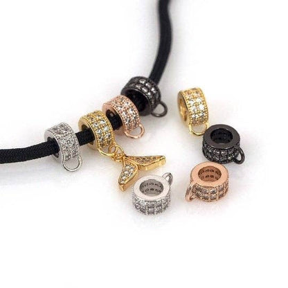 Clear CZ Micro Pave Double Row Charm Holder, Cubic Zirconia Round Ring Spacer Charm,Gold/Silver/Rose Gold/Black Tone,3x8mm,sku#L322
