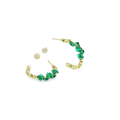 Gold Silver Crystal Diamond cut Ball Hoop Earrings, Sku#LX474c