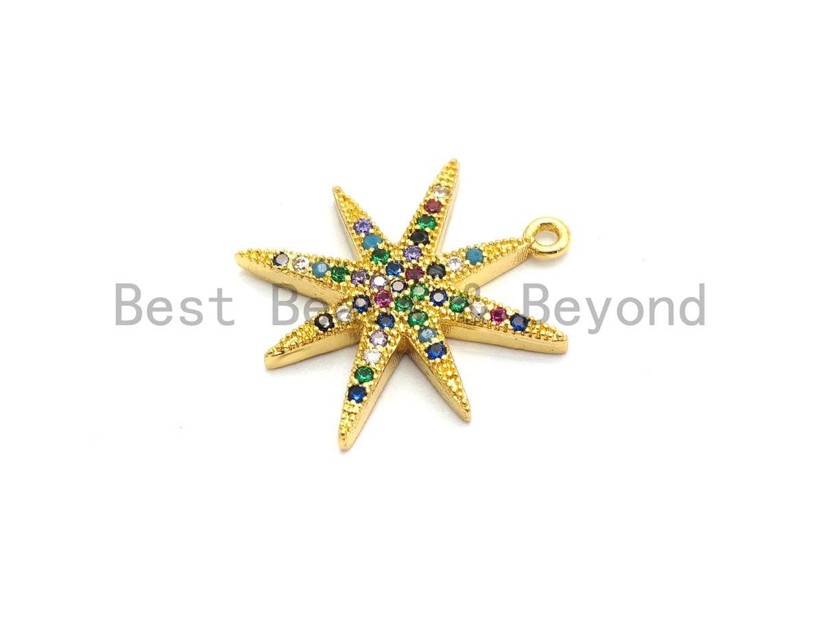 Multi-Color CZ  Micro Pave Star Charm/Pendant, Star Shaped Pave Pendant, Gold plated, 9x11mm, Sku#B104