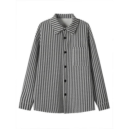Vintage Lapel Sophisticated Striped Long-sleeve Top