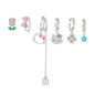 Multi Sets of Blue Flower Pierced Earrings, 4-6pcs, 18k Gold Plated Stud Drop Hoop Huggie Cuff Chain, S925 Needle