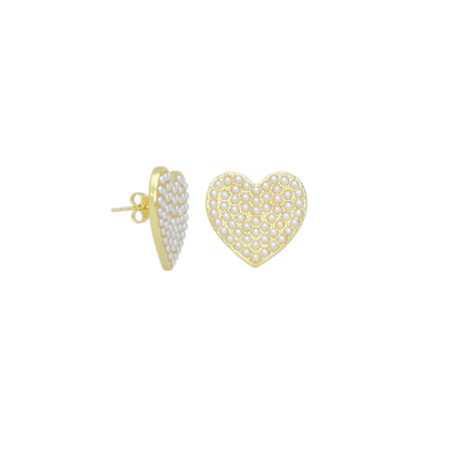 White Pearl Heart Earrings, Sku#LD611